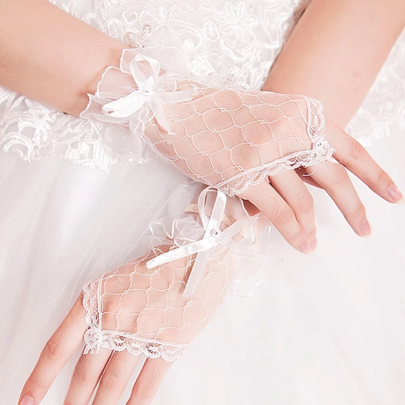 Bridal Lace Net Yarn Bowknot Gloves Without Fingers Wedding Accessoriesin Women's Gloves from