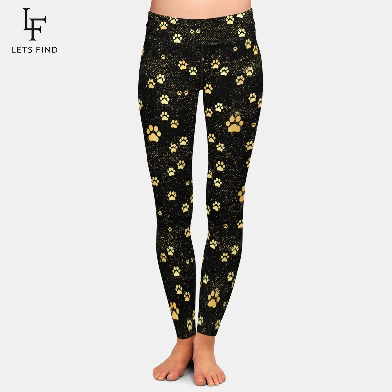 

New Black Womens Leggings Pants High Waist Print Dog Paw Plus Size Milk Silk Warm Leggings Free Shipping