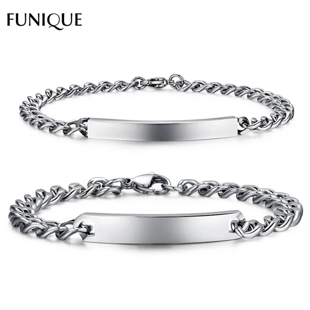 Funique Fashion Polished Stamping Blank Anium Steel Bracelets Funique Fashion Polished Stamping Blank Anium Steel Bracelets Women Men Lover Customized Letter Engraved