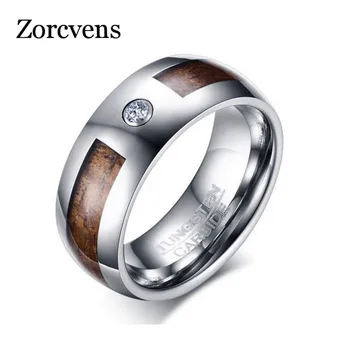 

ZORCVENS 2020 New Fashion Men Carbon Fiber Ring Wedding Band Cubic Zirconia Tungsten Jewelry