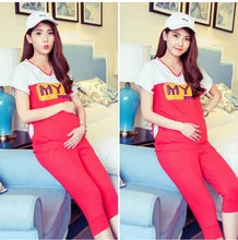 Maternity Clothes Hoodie 2016 Summer Cotton Print Pregnant Women Sportsuit Female Sweatshirt Short Sleeve Tracksuit Lady Sets