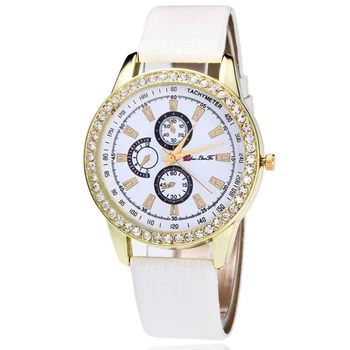 

Women Watches Top Brand Luxury Relojes Diamond Watch Three-eyes Ladies Rhinestone Watch Womens Watches Leather Quartz Wristwatch