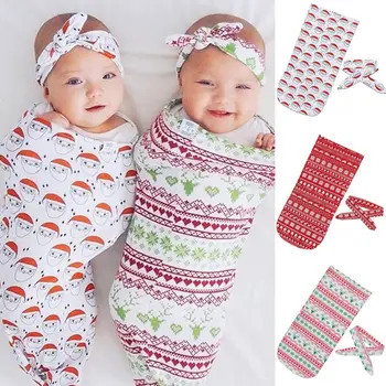 

pudcoco Newest Arrivals Hot Infant Newborn Toddler Baby Lovely Xmas Swaddle Blanket Sleeping Swaddle Muslin Wrap Headband Set