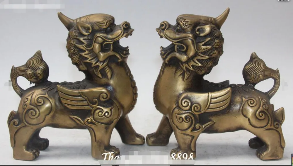 

Old Chinese Fengshui Bronze Bixie Pixiu Brave Troops Unicorn Beast Statue Pair