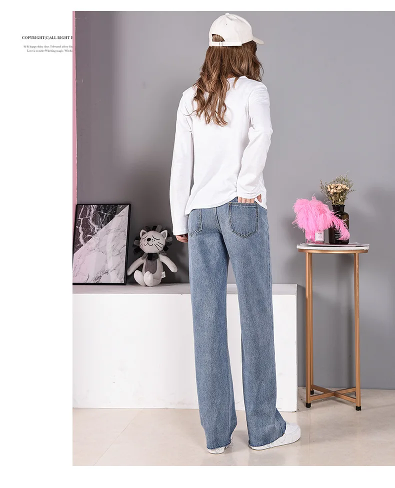 Корейский стиль, весенние широкие брюки для беременных женщин, прямые брюки с карманами для беременных, джинсовые брюки