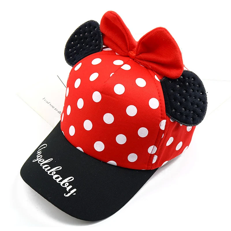 Шляпка для Девочки уши Микки бант узел дети Snapback мальчик демисезонная бейсболка Beanie ведро Кепка s Осень Дети мальчики девочки шляпа от солнца - Цвет: red dots