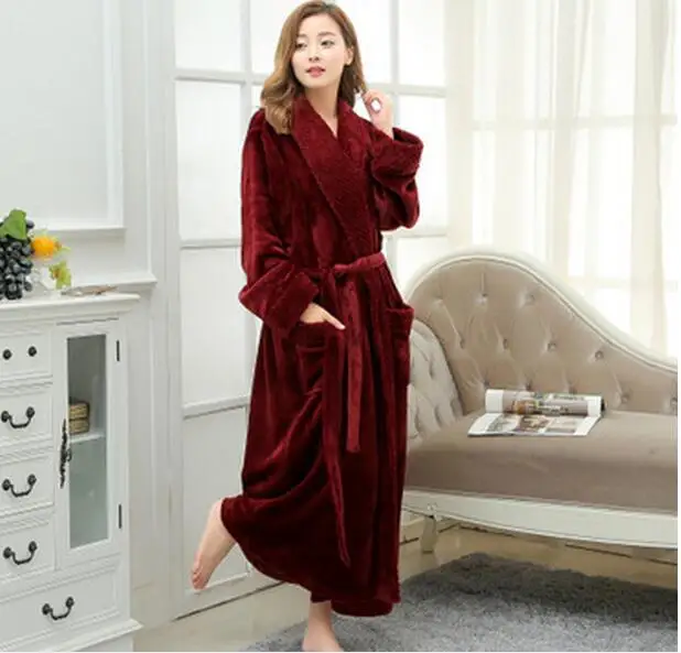 Women long bathrobe home wear clothes dressing gown flannel nightdress warm bath robes E1026