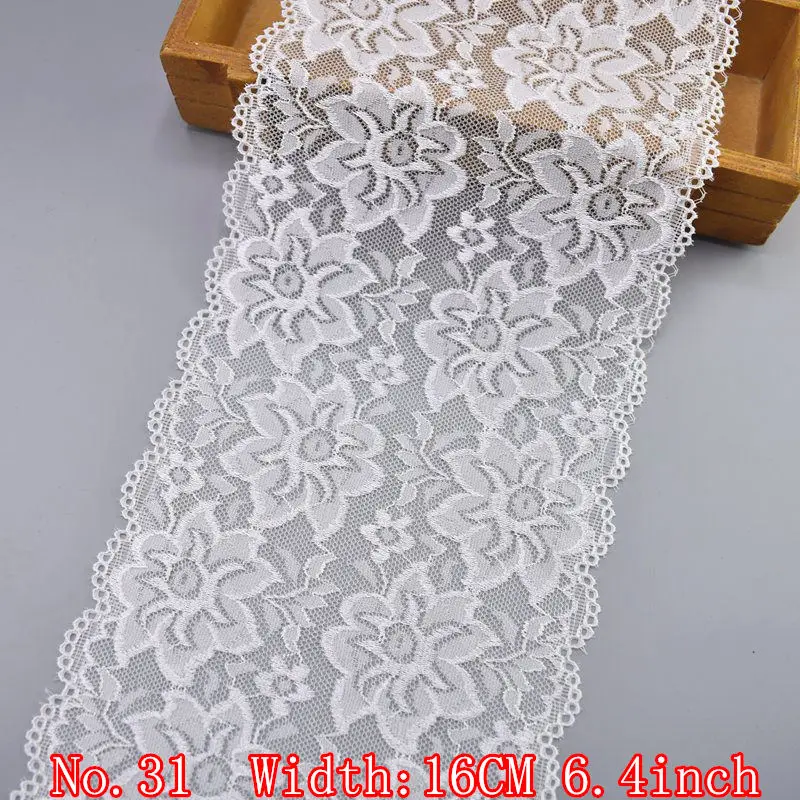 Elastic White Lace Ribbon African Lace Fabric Sewing Elasticity Embroidered Lace Trim Wedding Dress Clothing Accessories Ribbons - Цвет: No31    16CM 6.4inch