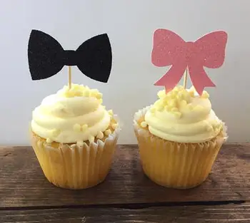 

Glitter Beards or Bows Gender Reveal Birthday Cupcake Toppers baby shower baptism wedding Party toothpicks