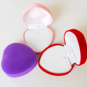 

1pcs 3 color Heart Velvet jewelry packaging Wedding Engagement Bracelet Box For Necklace Jewelry Display Gift Box Holder