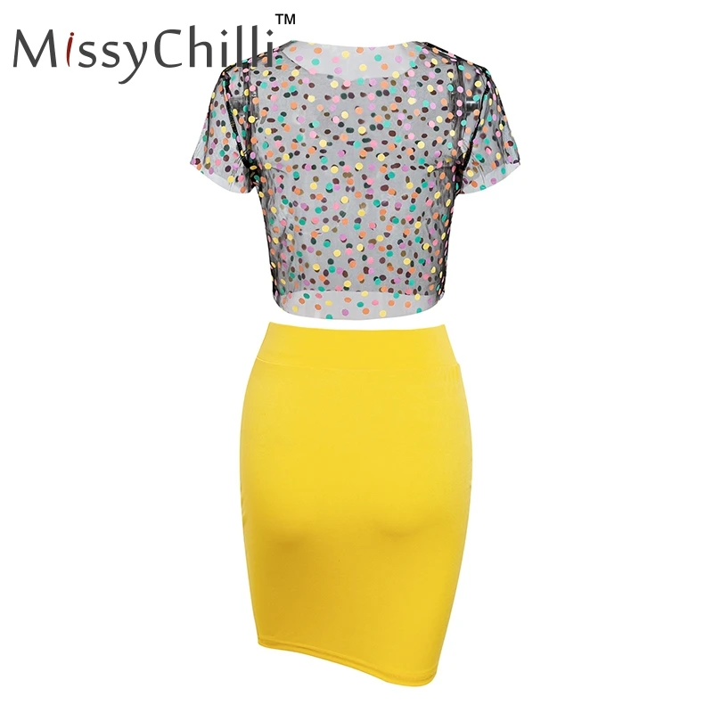 Женское облегающее платье MissyChilli в горошек из двух предметов прозрачное короткое