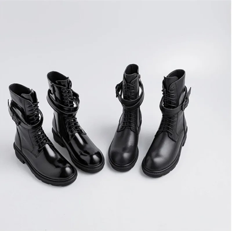 Prova Perfetto/женские ботинки до середины икры ботинки на платформе с круглым носком на низком каблуке женские ботинки на шнуровке с пряжкой зимние ботинки в стиле панк