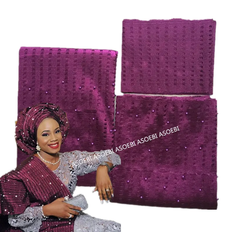 Африканский Мягкий головной убор фиолетового цвета ASO OKE с множеством бусин
