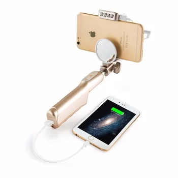 

New High Quality Wired Selfie Stick With 3200mAH Power Bank Fill light Portable Monopod With Rear Mirror For Iphone Android