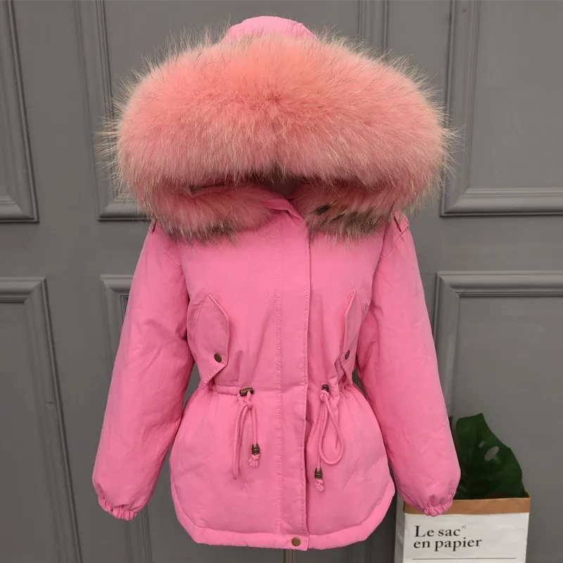 Plus size Natural Fur White Duck Down Winter Coat women's jacket with hood Thicken Warm women's down Parka chaqueta mujer YRE05 - Цвет: Pink Pink