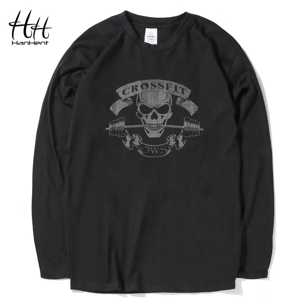 

HanHent crossfit skull long t shirt men 2017 summer casual novelty tops tshirt fitness sportswear swag cotton tshirt workout