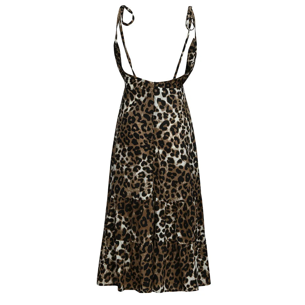 Летнее Женское Платье макси с леопардовым принтом на бретельках с v-образным вырезом и открытой спиной, вечерние длинные платья, летнее платье, новинка