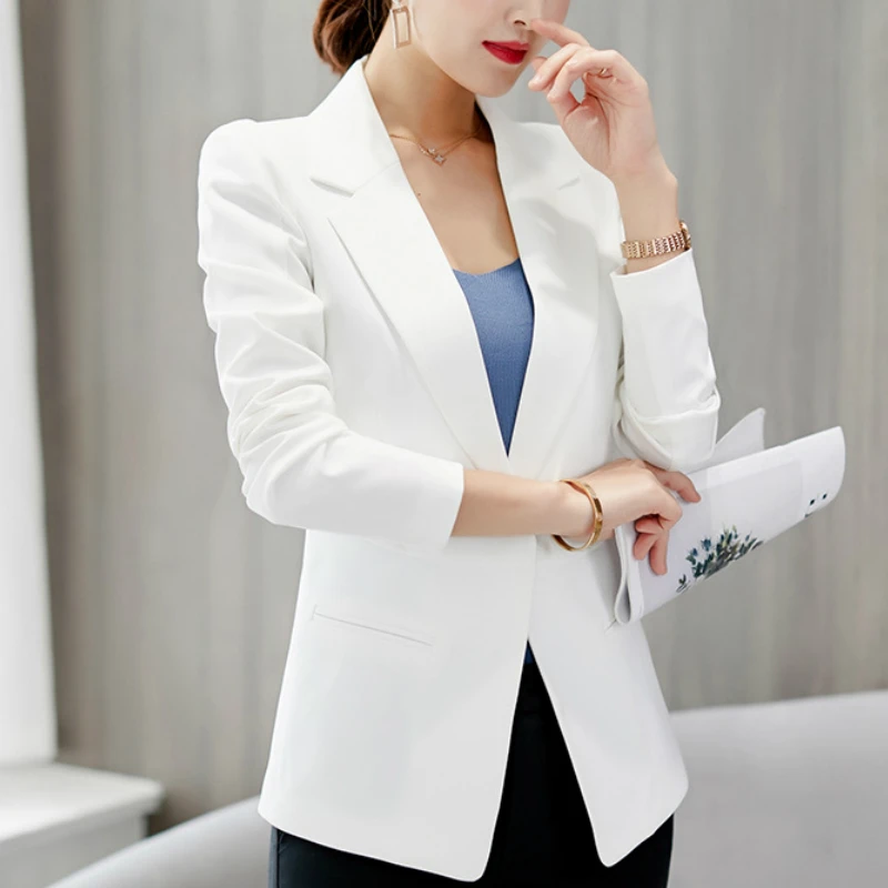 

women blazers and jackets solid pink white black suit office work ladies jacket women autumn long sleeve slim blazer women B657