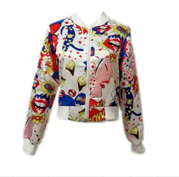 

2019 Autumn Winter Red Lip Printed Jacket Women Slim Long Sleeve Print Zipper Suit Short Jackets Coat Short Outwear HOT