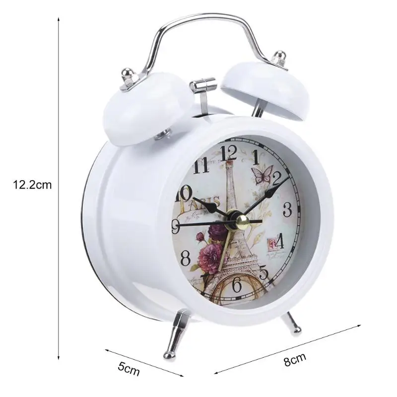 Vintage Bell Alarm Clock and Nightlight Silent No Ticking Flower+Iron Tower Clock Desk Table Bedroom Office Clocks Home Decor