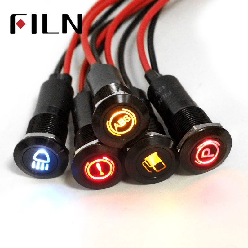 Filn 14mm Black Shell Led Red Yellow Blue Green Car Applicance Symbol 12v Led Indicator Light With 20cm Cable - Lights - AliExpress