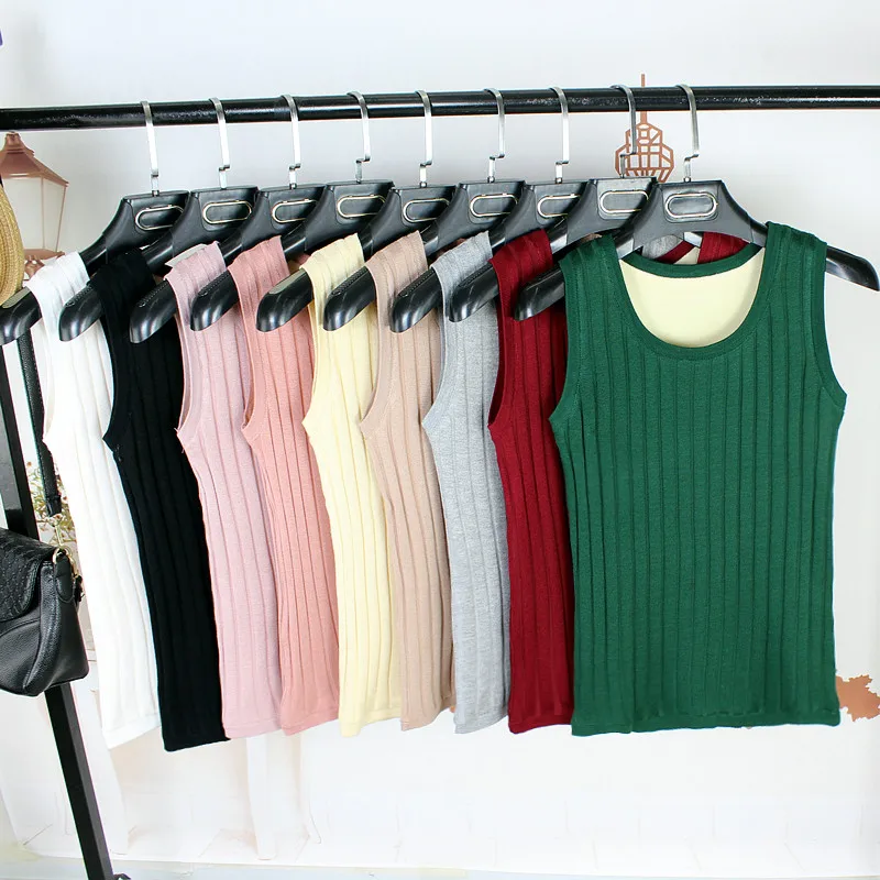 

Korean Women Spring & Autumn Warm Velvet Vests O-neck Short Sleeveless Knitted Sweater Slim Thick Cotton Coat Female D218