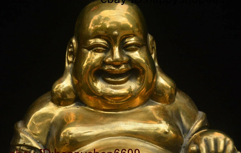 Details about   China Buddhism Temple Brass Sit Lotus Flower Happy Laugh Maitreya Buddha Statue 