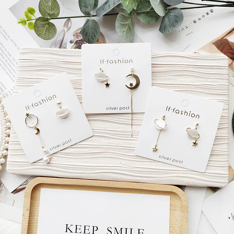 

Women Drop Bangle Earrings Sweet Cute Fresh Asymmetry Planet Moon Earrings Korea Handmade Fashion Jewelry Holiday-JQD5