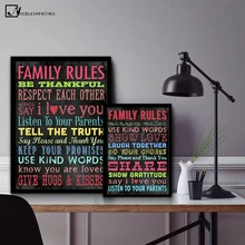 NICOLESHENTING las reglas de la familia de citas motivacionales arte Vintage cartel de la lona minimalista moderna pared de la habitación del hogar Decoración