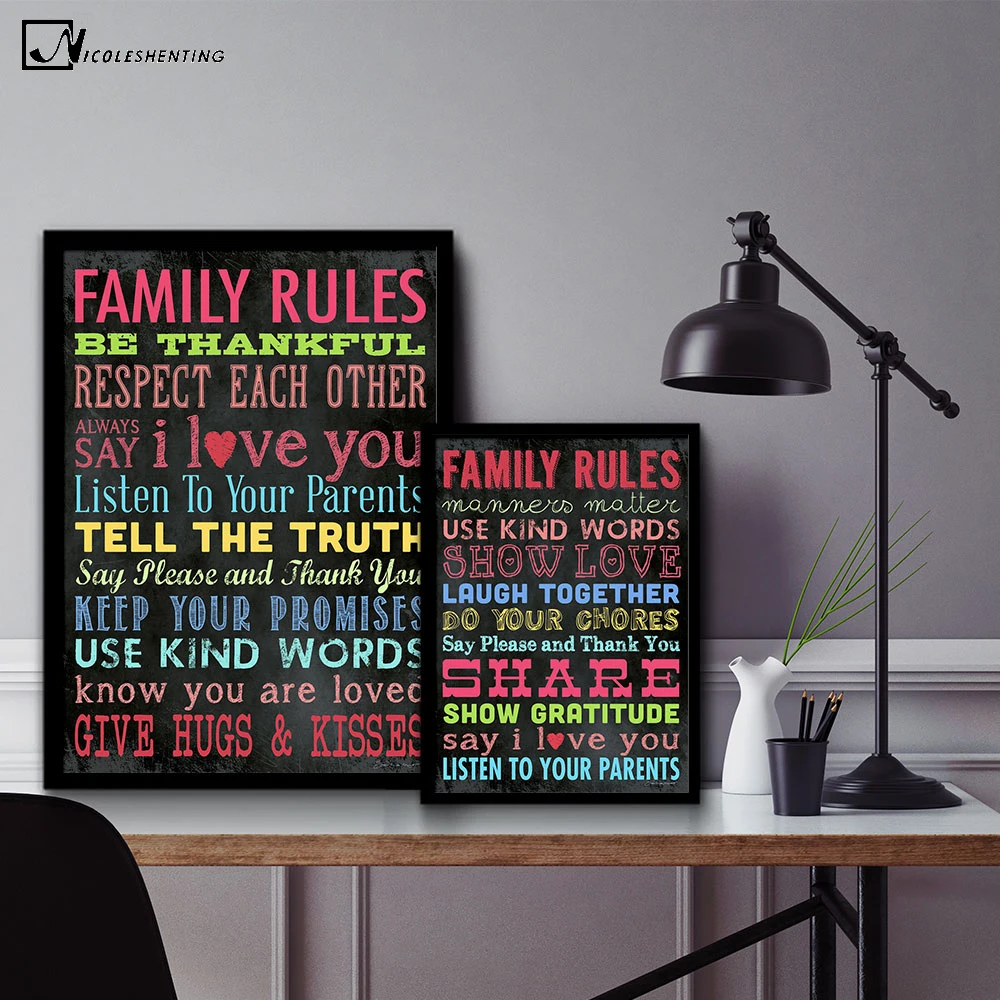 

NICOLESHENTING Family Rules Motivational Quotes Vintage Art Canvas Poster Minimalism Print Modern Home Room Wall Decoration