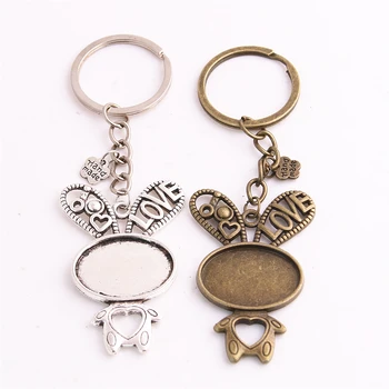 

PULCHRITUDE 5pcs/lot two color flower Charm Fit rabbit Cabochon(fit 18*25mm glass) Set Key Chain Jewelry Making Diy C2170