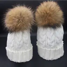 Вязаная крючком зимняя шапка для мамы и ребенка, меховая шерстяная вязаная теплая шапка, милые зимние теплые шапки для детей и мам, для занятий спортом на открытом воздухе, для пеших прогулок