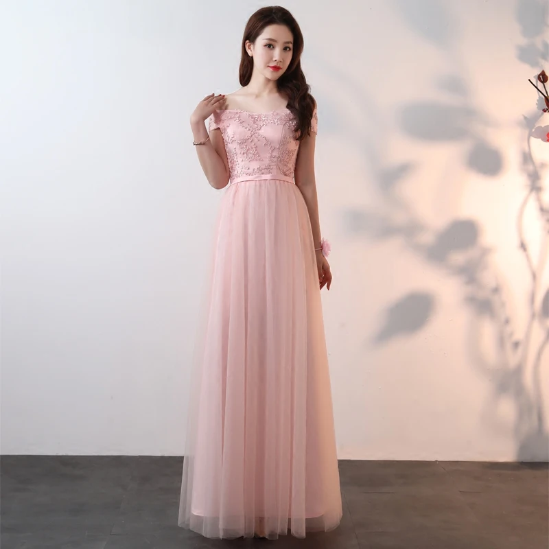 SJZL4455 # v-образным вырезом на шнуровке розовые длинные Подружкам невесты Свадебная вечеринка платье для выпускного вечера 2018 Весна-осень