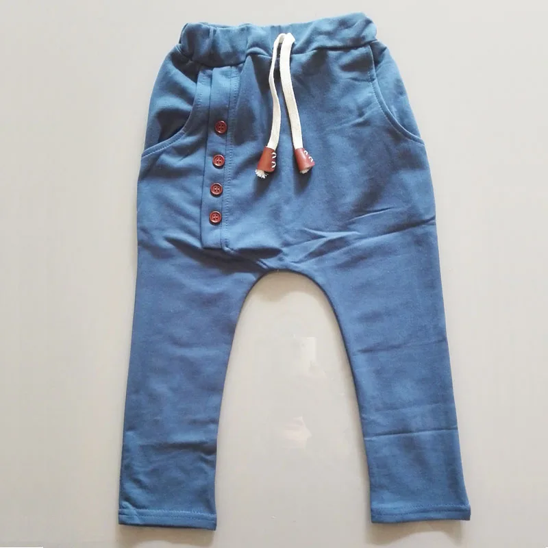 Детская осенняя одежда брюки для девочек детские штаны для маленьких мальчиков, штаны-шаровары однотонные красные, синие, серые, зеленые пуговицы