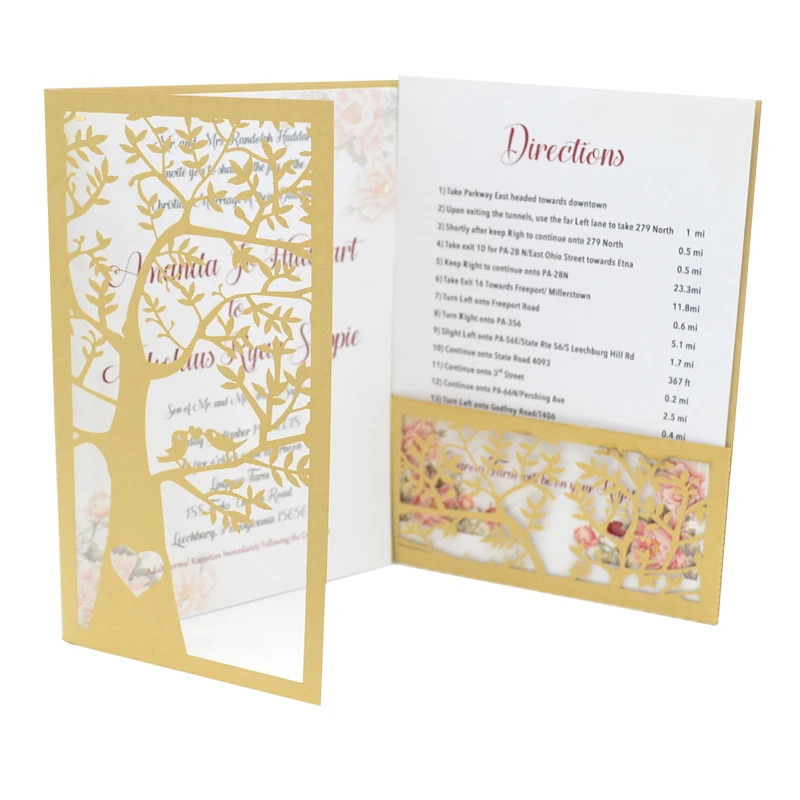 Tri-fold tree type wedding invitation luxury card laser cut | Дом и сад