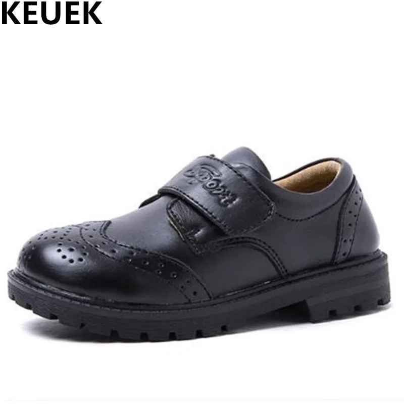 Chaussures scolaires noires décontracté | Chaussures de sport en cuir véritable, de style britannique, pour garçons et enfants, nouvelle collection, 019