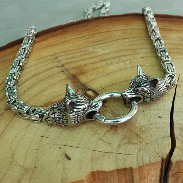 lanseis 1pcs men Cool necklace stainless steel wolf head chain viking men necklace 6mm x50cm or 6mmx 60cm