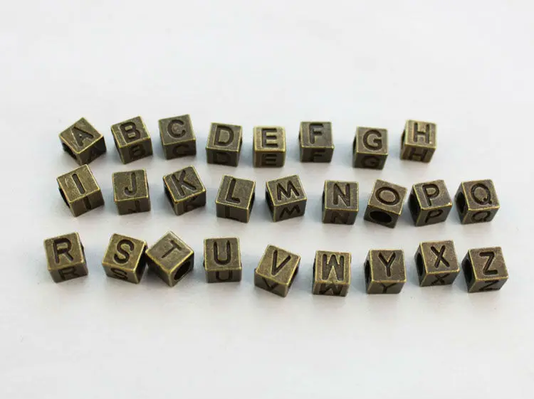 

52 PCS Of Antiqued Bronze Cube ALPHABET LETTER Euro BEADS #23441 FREE SHIPPING