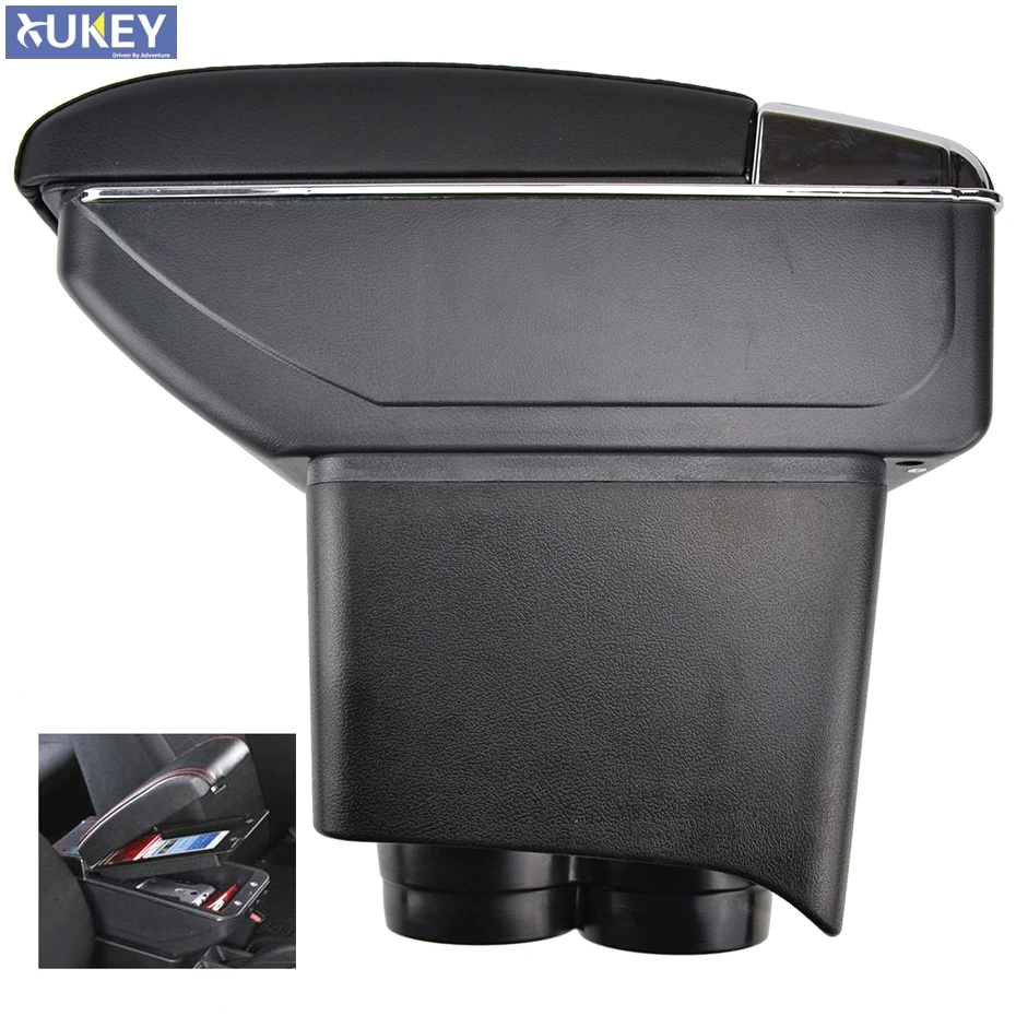Storage Box Center Console Leather Cup Holder Dual Layer Armrest Arm Rest  For Volkswagen VW Polo 9N 02-2009 2005 2006 2007 2008