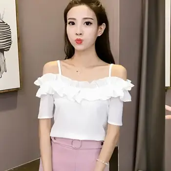 

For Nightclub Party Sexy Women Summer Off Shoulder Ruffle Loose Tops Casual Party Shirt Ruffles Short Sleeve Chiffon Blouse