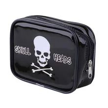Пользовательские головки черепа глянцевый черный ПВХ винил сумочка для косметики косметичка Органайзер сумки для косметики доступны для персонализации