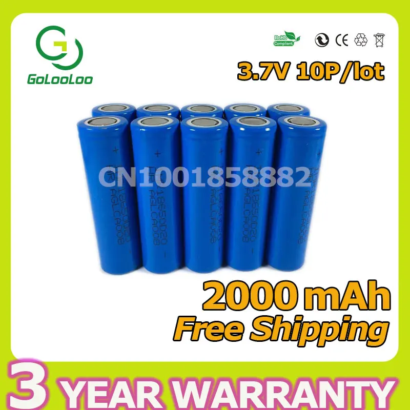 

10pcs/lot 3.7V 2000mAh li-Ion Rechargeable 18650 Batteries mobile power Camera Flashlight Battery