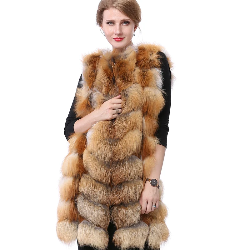 Valpeak Real Black Fox Fur Vest Winter Women Genuine Fox Fur Coat Natural Leather Fur Vest with Lining Coats