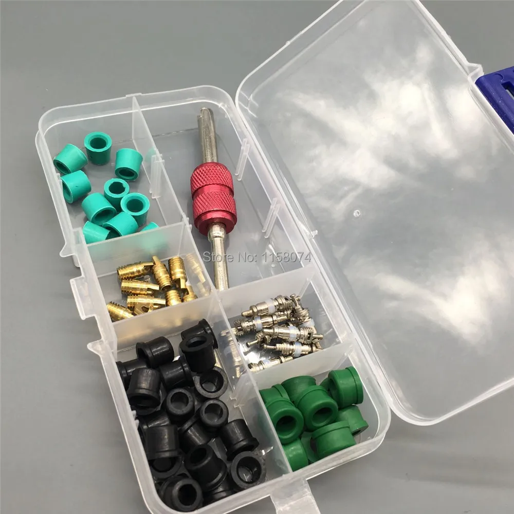 

Set Of Car A/C Air Conditioning Tyre Valve Core Remover Removal Installer 2 Way Tool Key Rubber AC O Ring Oring Seal Kit Gaskets
