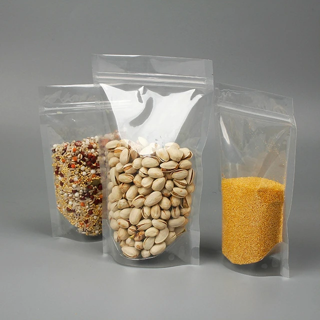 Resealable Ziplock Bags, Stand Up Pouch Clear Transparent Plastic