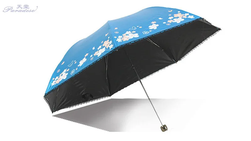 Цветочный зонтик с черным покрытием, Женский солнечный и дождливый Портативный Модный складной зонтик, маленький солнцезащитный зонтик GirlsUmbrella