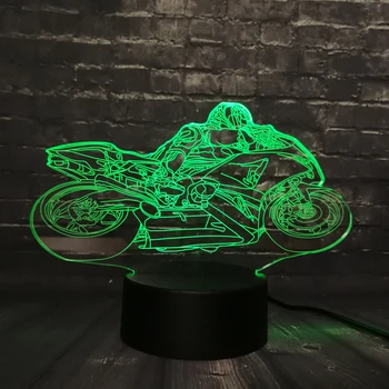 

New 3D LED Night light Desk Table Motorcycle Competition Collect Lampara RGB 7 Color Change Boy Kid Toy USB Base Switch Creative