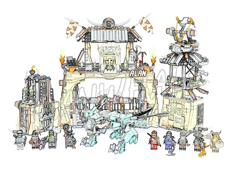 1714 шт. ниндзя Дракон яма тюремные охотники Золотой Самурай рисунок строительные блоки игрушки Совместимые