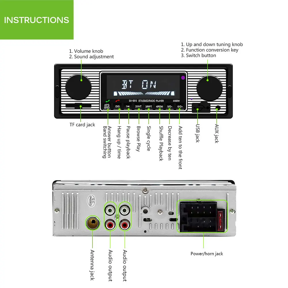 Onever Авторадио Bluetooth автомобильный стерео аудио 1DIN плеер в-dash FM MP3 радио плеер с AUX-IN USB DC 12 В с пультом дистанционного управления