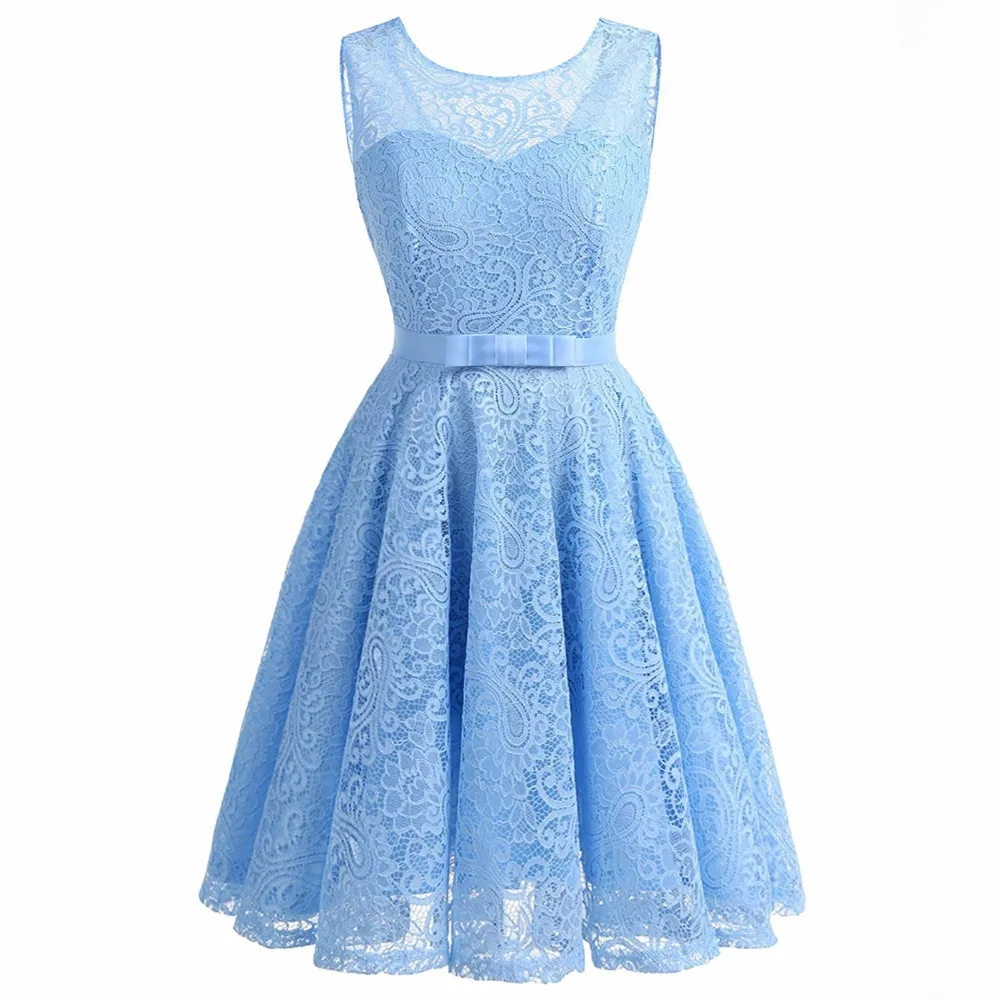 

Women's Vintage Sleeveless Belt Floral Lace Wedding Party Dress Cocktail A-Line Dresses Vestido de festa Robe Femme